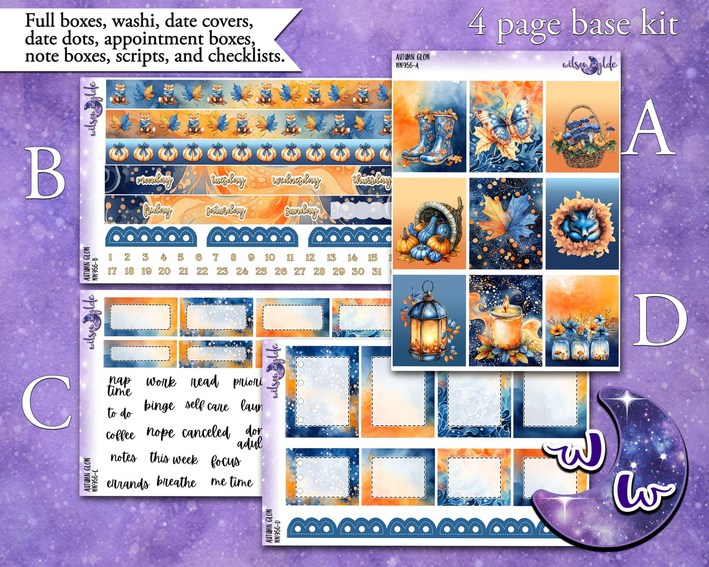 Autumn Glow weekly sticker kit, STANDARD VERTICAL format, a la carte and bundle options. WW956