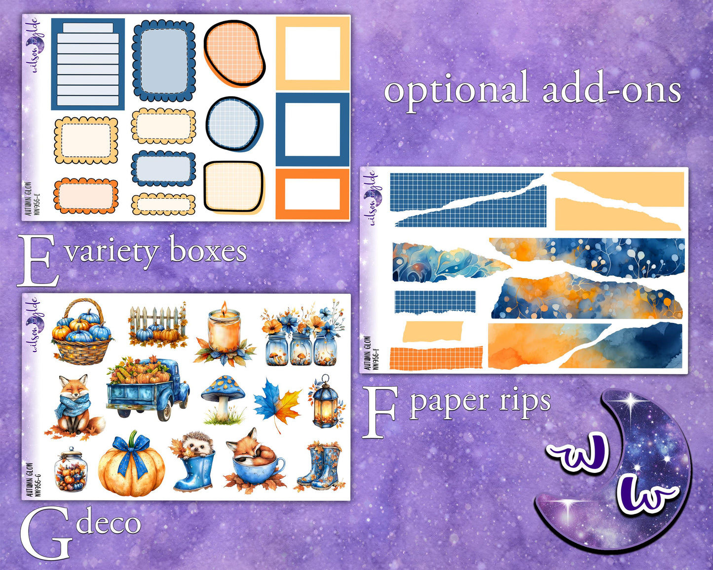 Autumn Glow weekly sticker kit, HOBONICHI COUSIN format, a la carte and bundle options. WW956