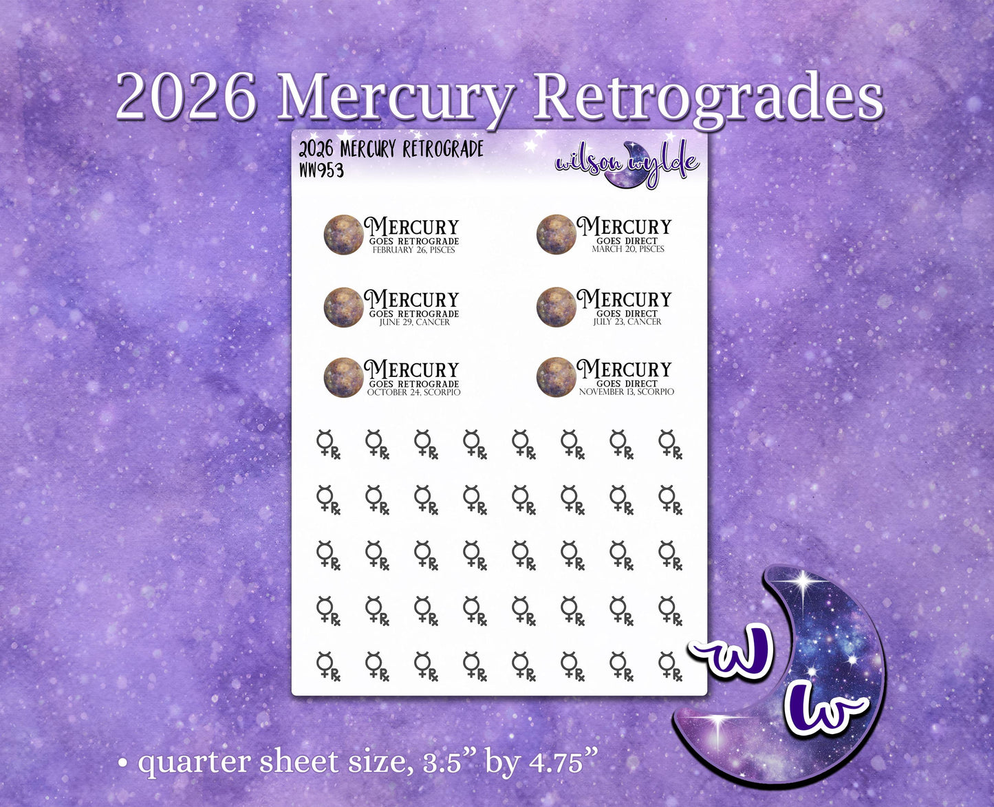 2026 Mercury Retrogrades planner stickers, WW953