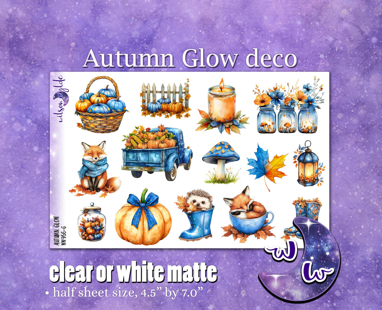 Autumn Glow deco planner stickers, Matte or frosted clear. WW956
