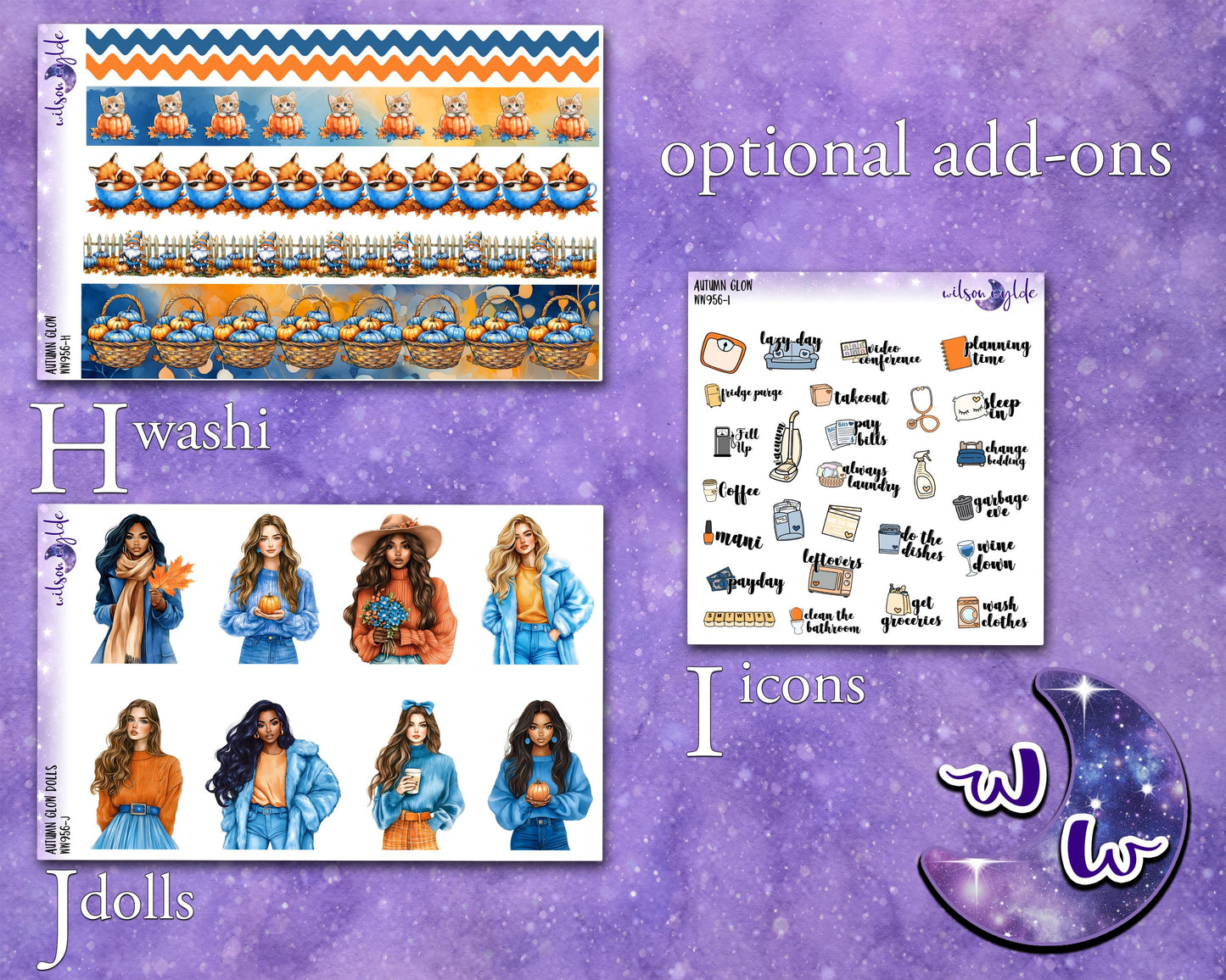 Autumn Glow weekly sticker kit, HOBONICHI COUSIN format, a la carte and bundle options. WW956