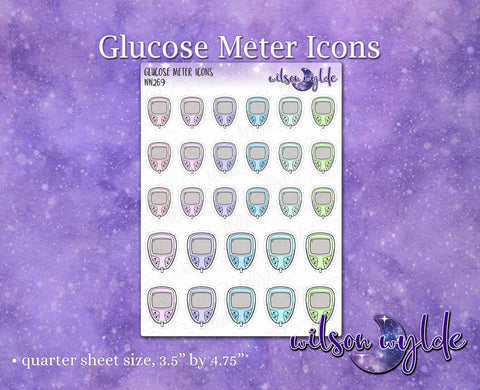Glucose Meter Icons planner stickers, WW246
