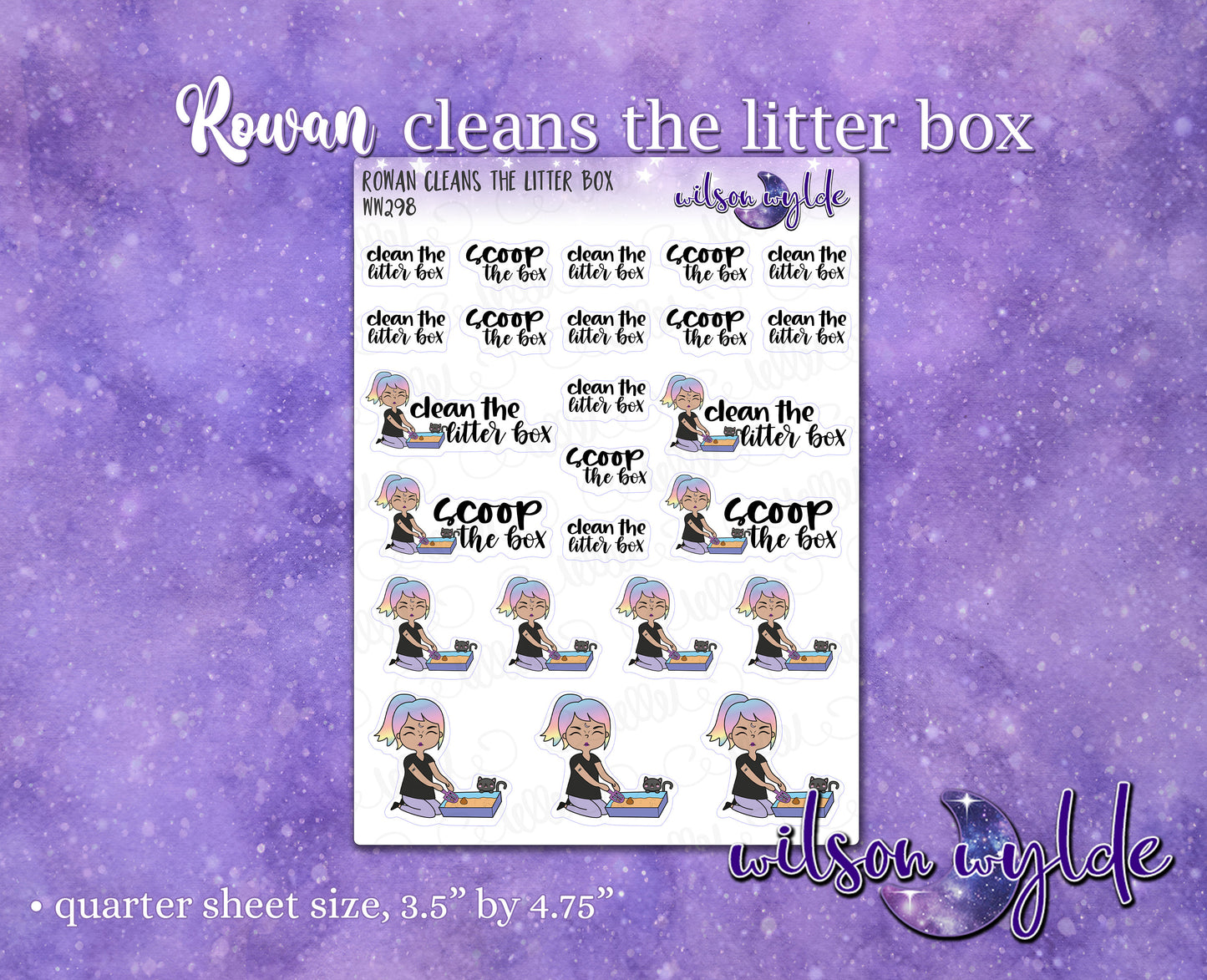Rowan Cleans the Litter Box planner stickers, WW298
