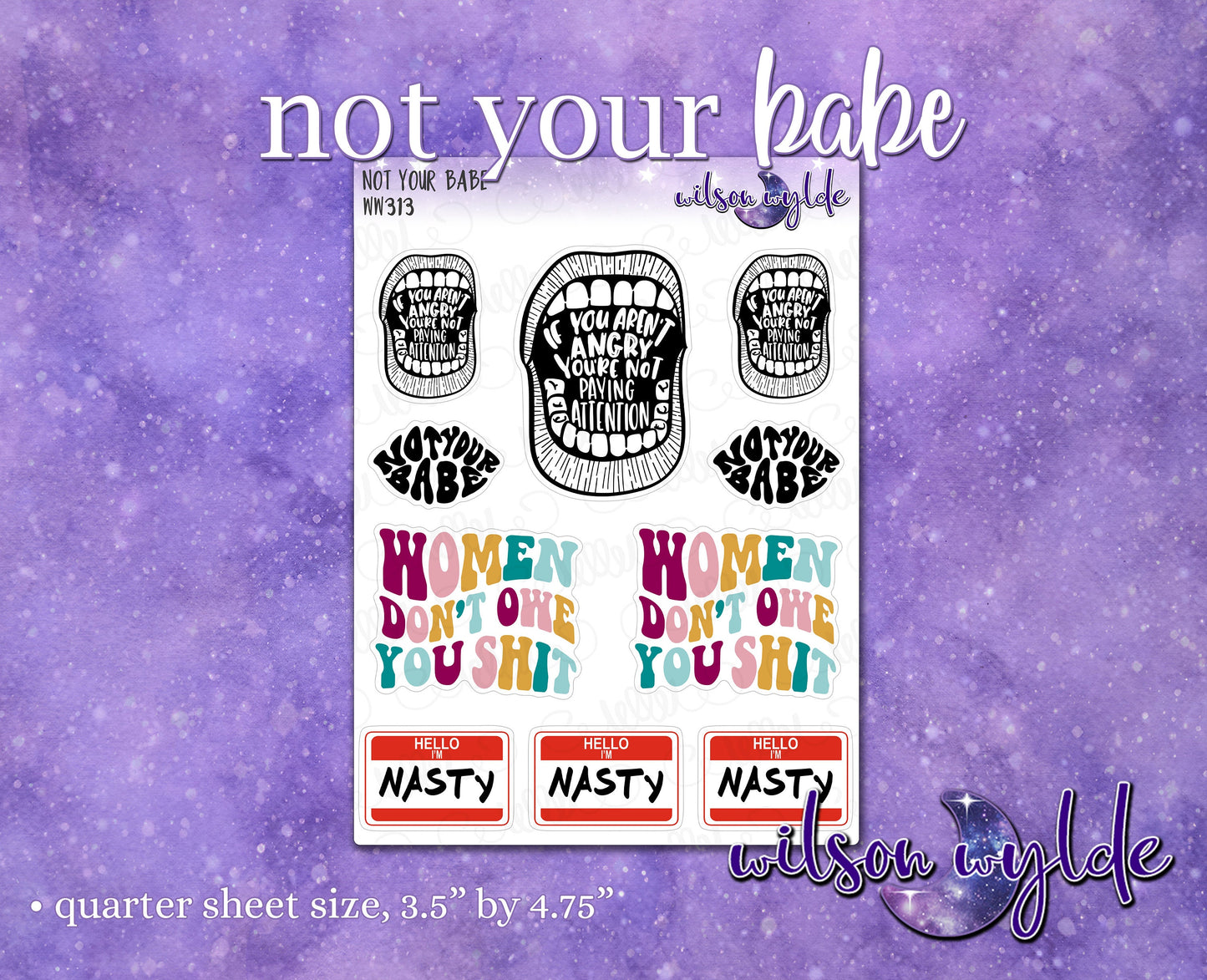 Not Your Babe feminist planner stickers, WW313
