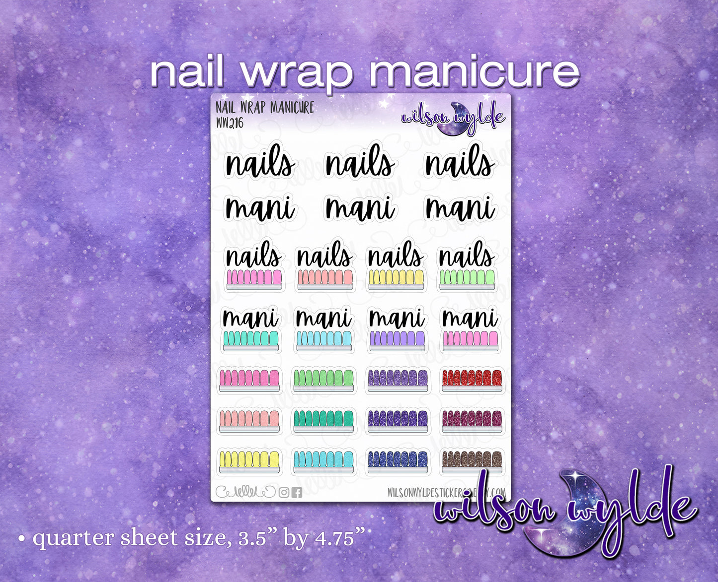 Nail Wrap Manicure polish strips planner stickers WW216