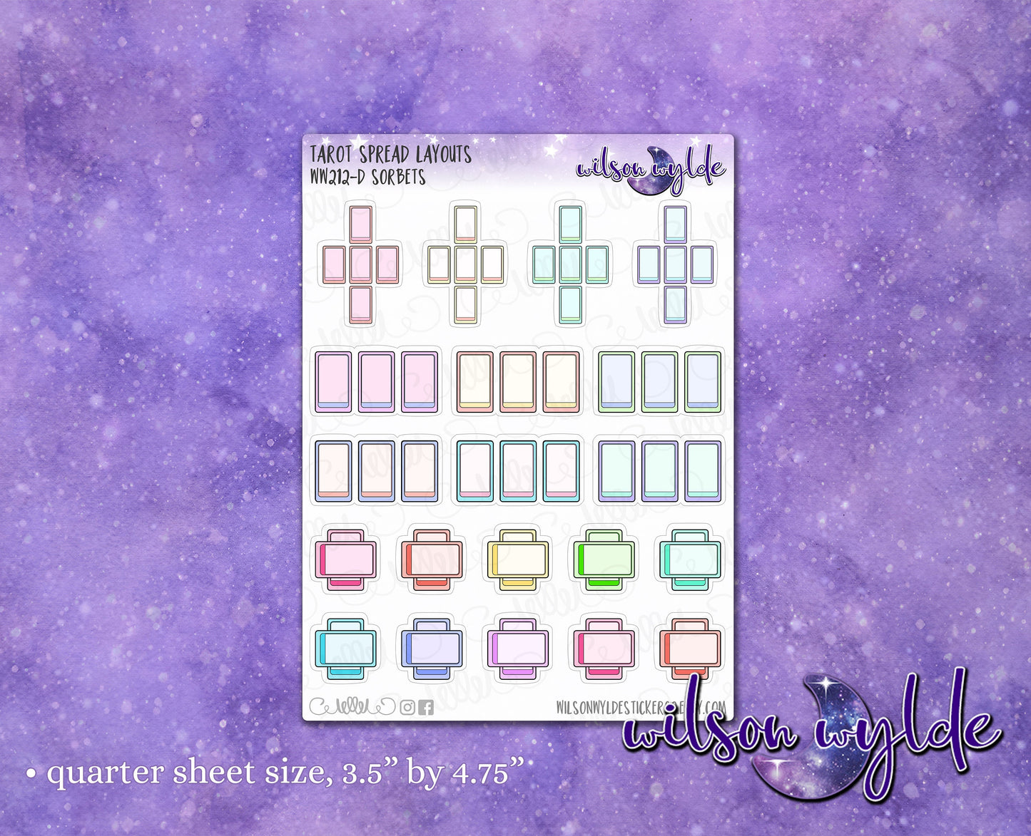 Tarot spread layouts, Tarot journaling planner stickers for Happy Planner, Hobonichi, Print Pression WW212