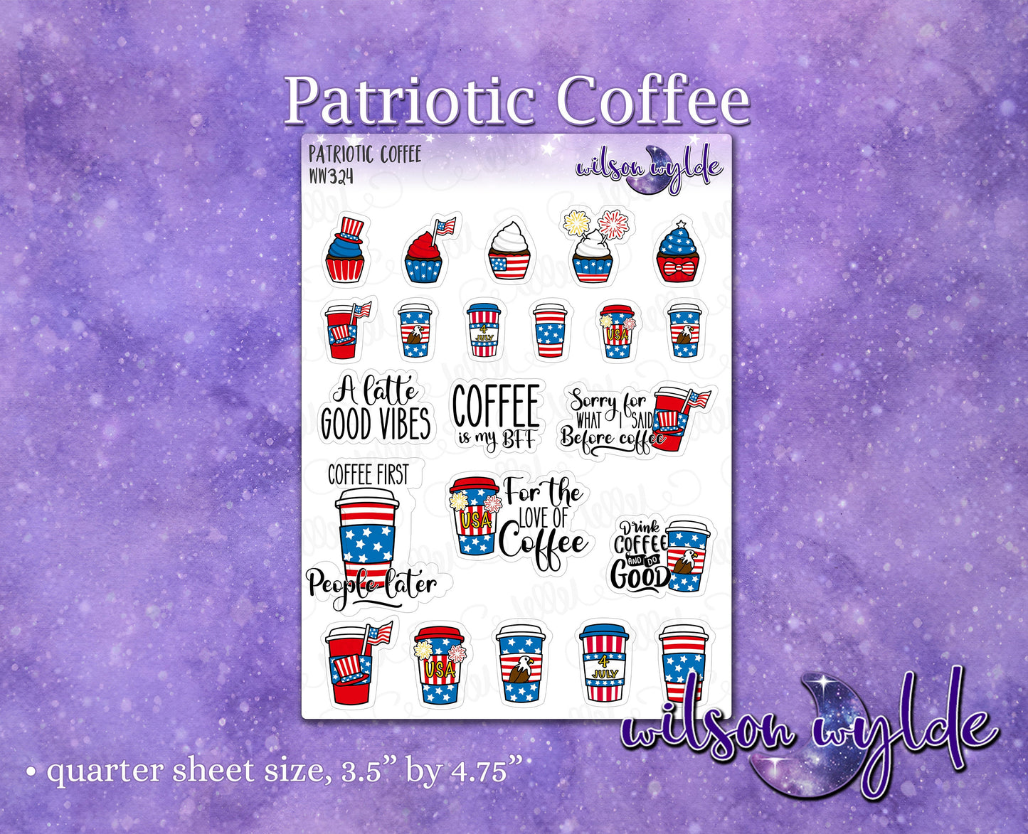 Patriotic Coffee planner stickers, WW324