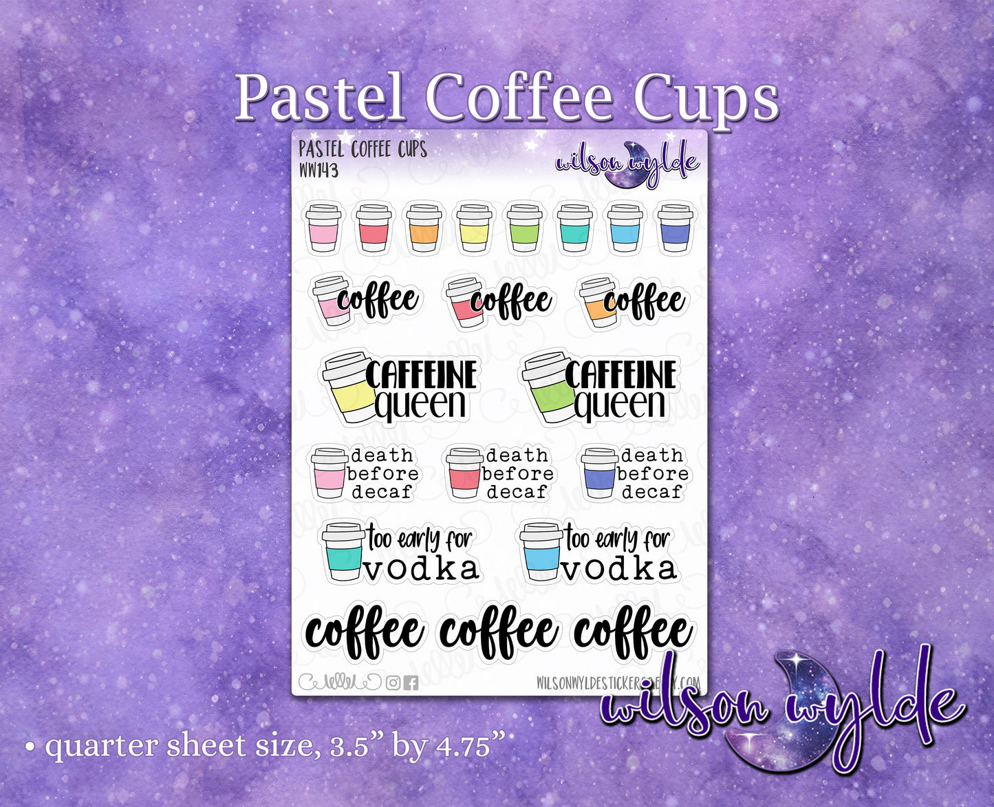 Pastel Coffee Cups deco planner stickers, but first coffee, cuppajoe brew, caffeine lover, for Happy Planner, WW143
