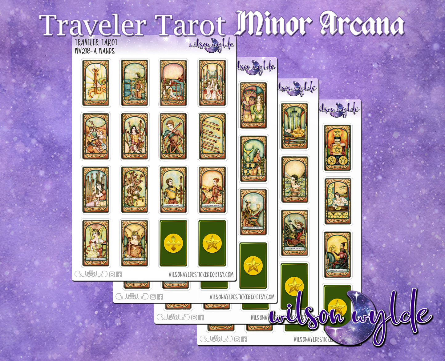 Traveler Tarot Minor Arcana, Tarot journaling, Daily Oracle planner stickers for Happy Planner, Hobonichi, Print Pression WW218