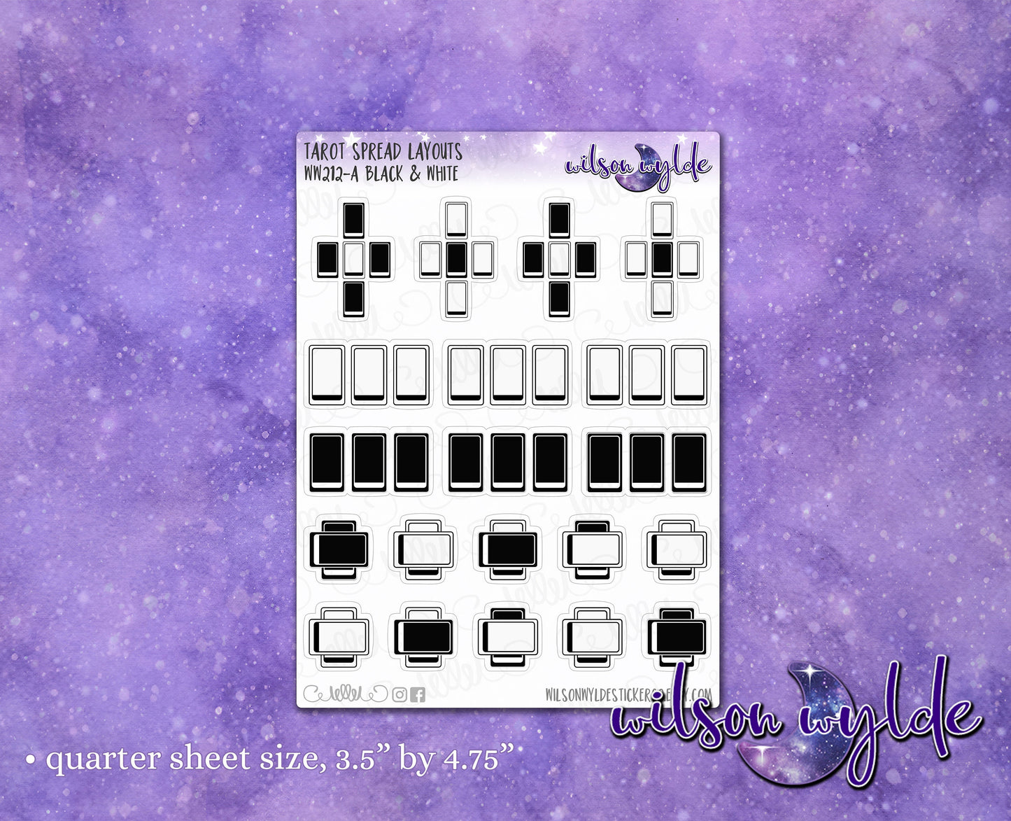 Tarot spread layouts, Tarot journaling planner stickers for Happy Planner, Hobonichi, Print Pression WW212