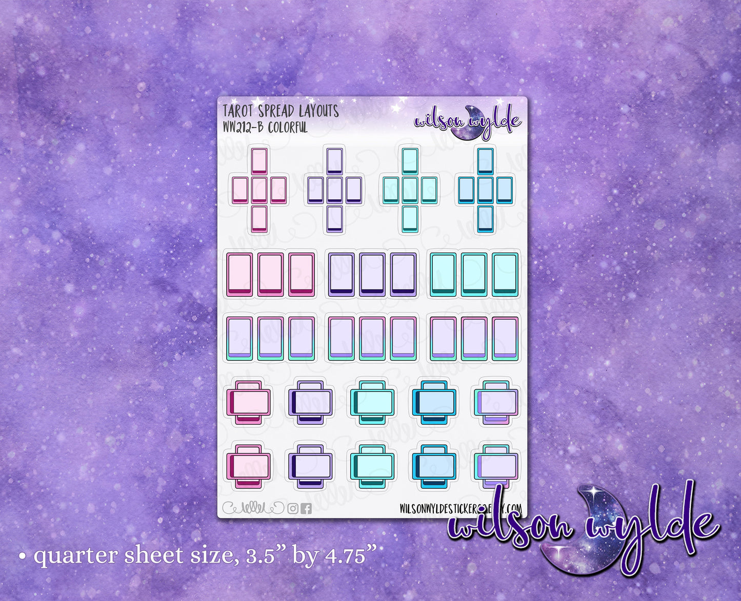 Tarot spread layouts, Tarot journaling planner stickers for Happy Planner, Hobonichi, Print Pression WW212