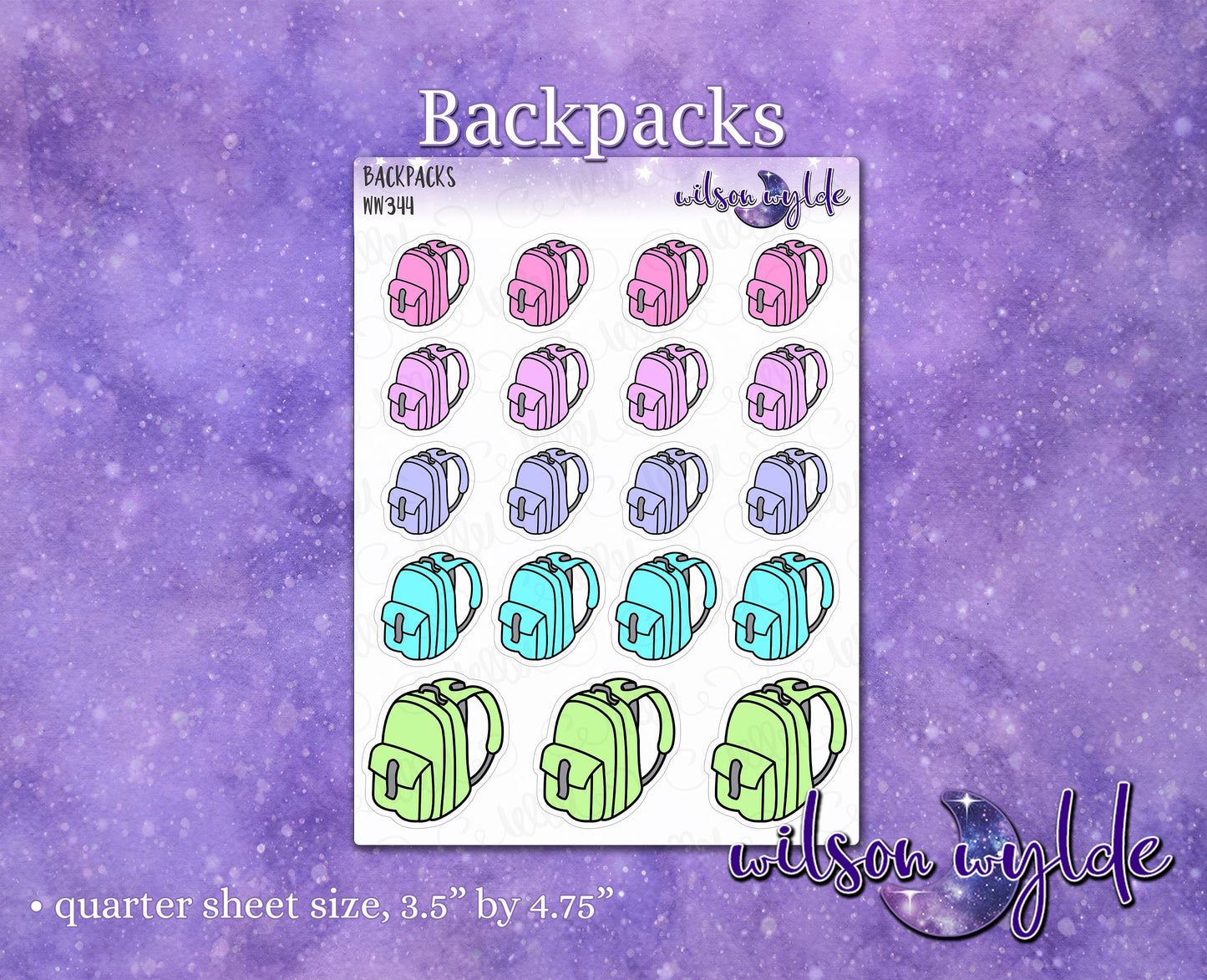 Backpacks planner stickers, WW344