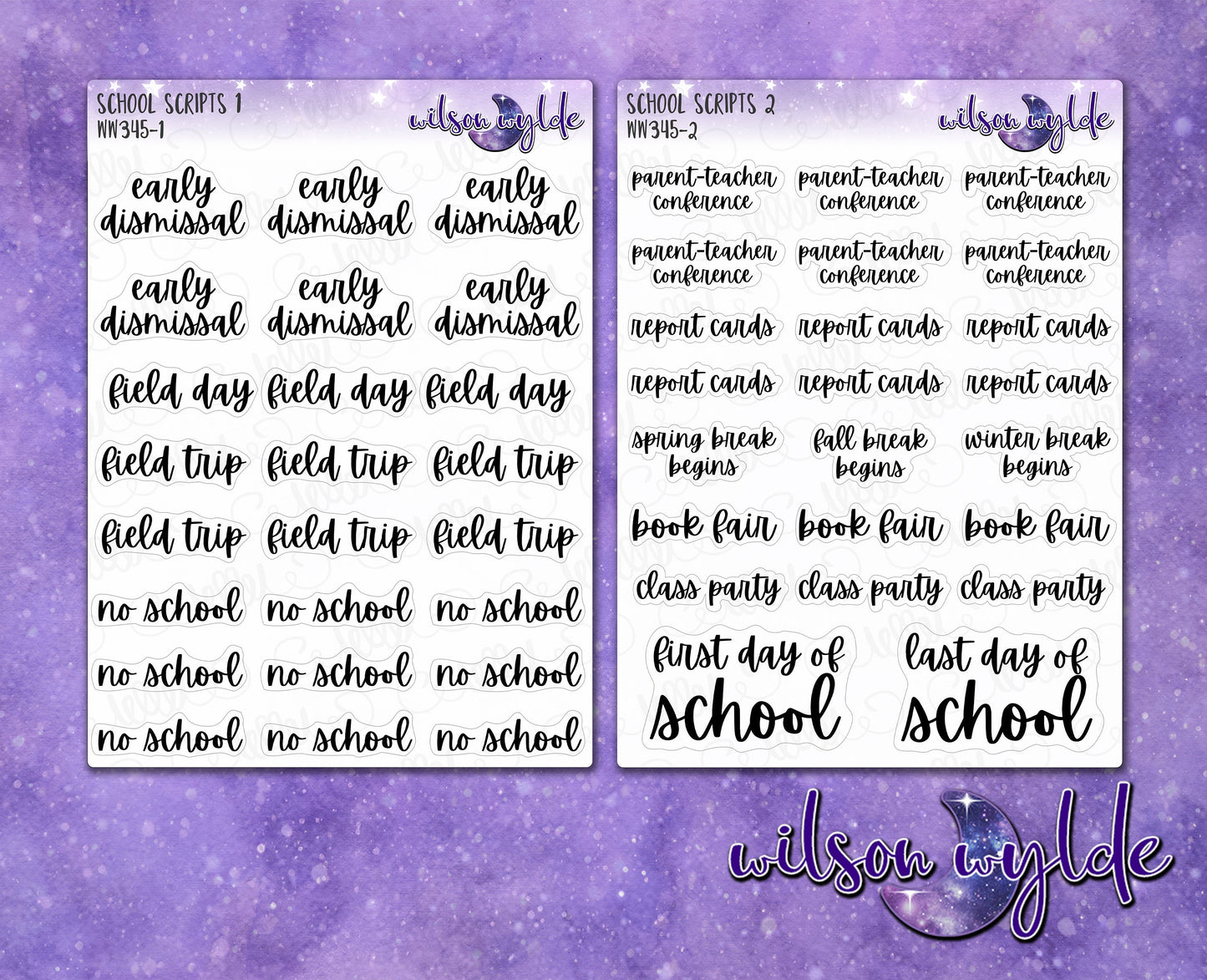 School Scripts planner stickers, WW345