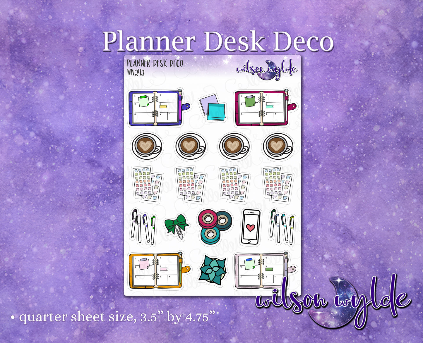 Planner Desk Deco planner stickers for Happy Planner, Hobonichi, Print Pression WW242