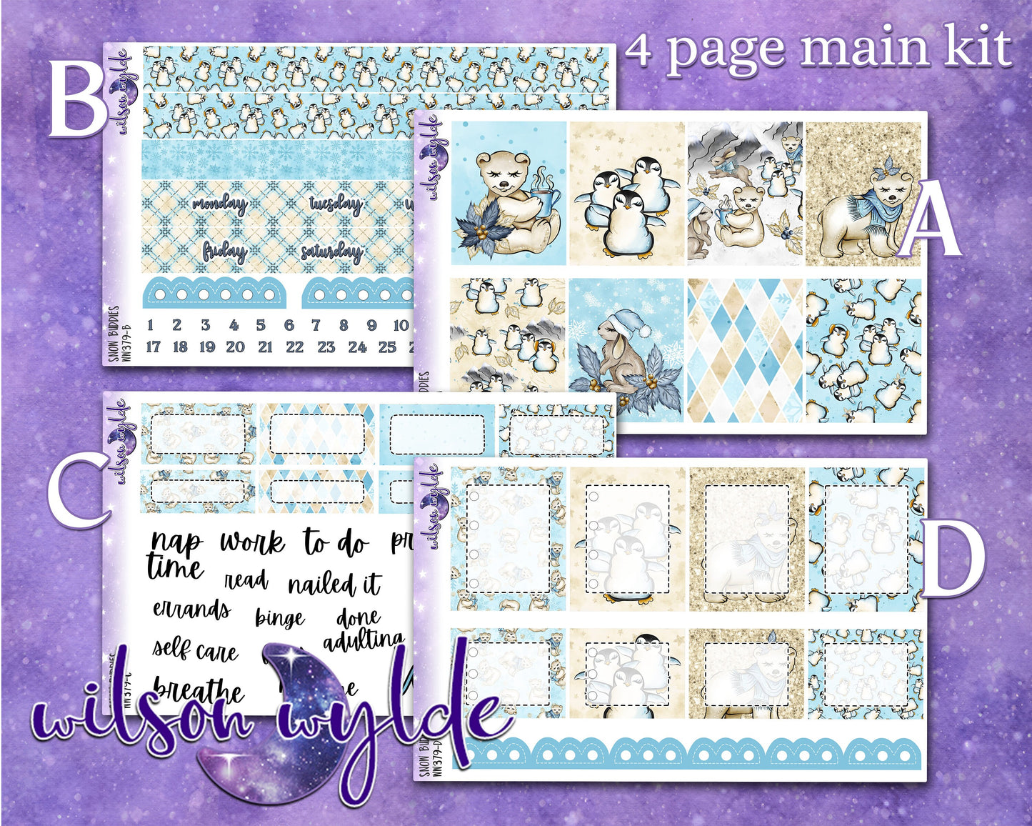 OVERSTOCK Snow Buddies full weekly sticker kit, STANDARD VERTICAL format, WW379