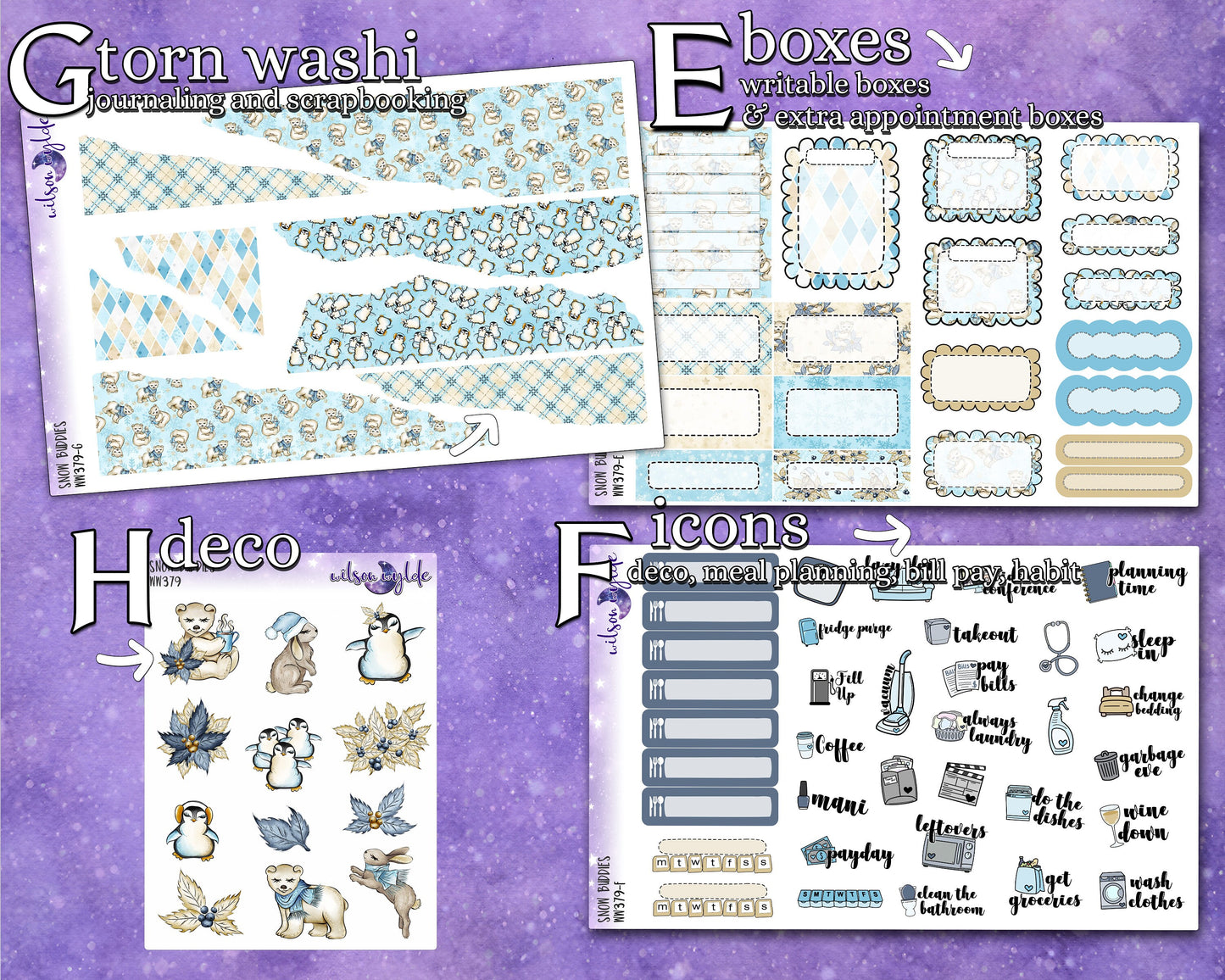 OVERSTOCK Snow Buddies full weekly sticker kit, STANDARD VERTICAL format, WW379