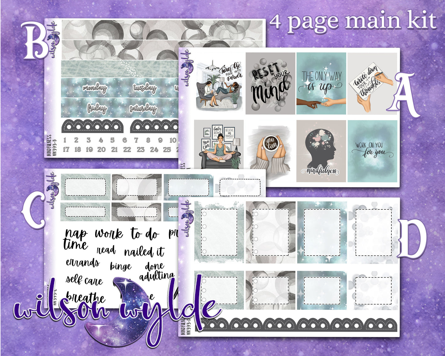 Mindfulness full weekly sticker kit, HOBONICHI COUSIN format, a la carte and bundle options. WW393
