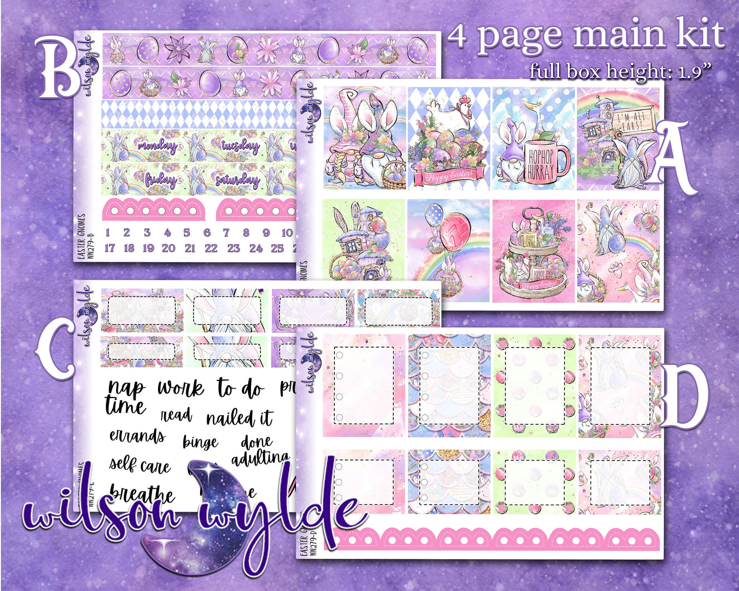 Easter Gnomes full weekly sticker kit, STANDARD VERTICAL format, a la carte and bundle options. WW279
