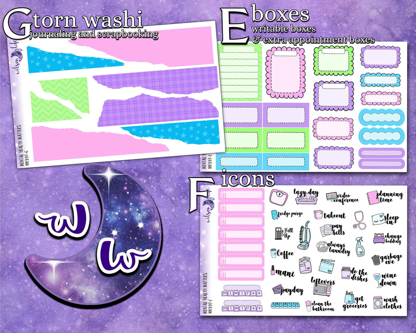 Mental Health Matters full weekly sticker kit, STANDARD VERTICAL format, a la carte and bundle options. WW397
