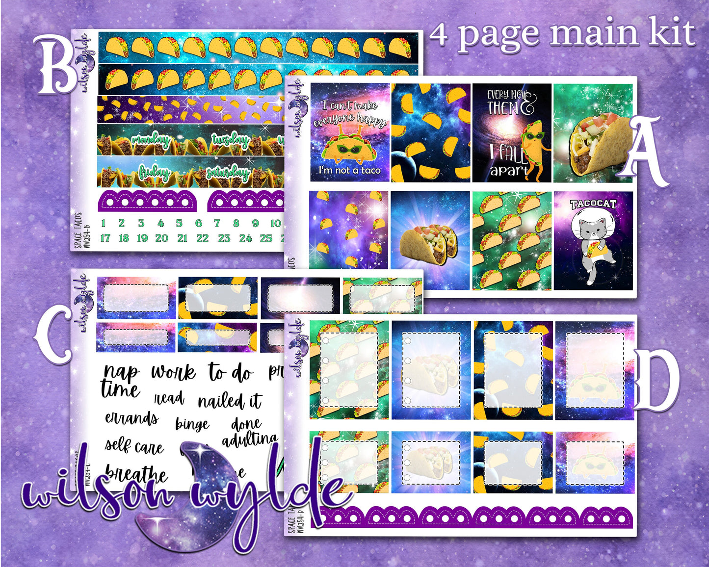 Space Tacos full weekly sticker kit, STANDARD VERTICAL format, a la carte and bundle options. WW254