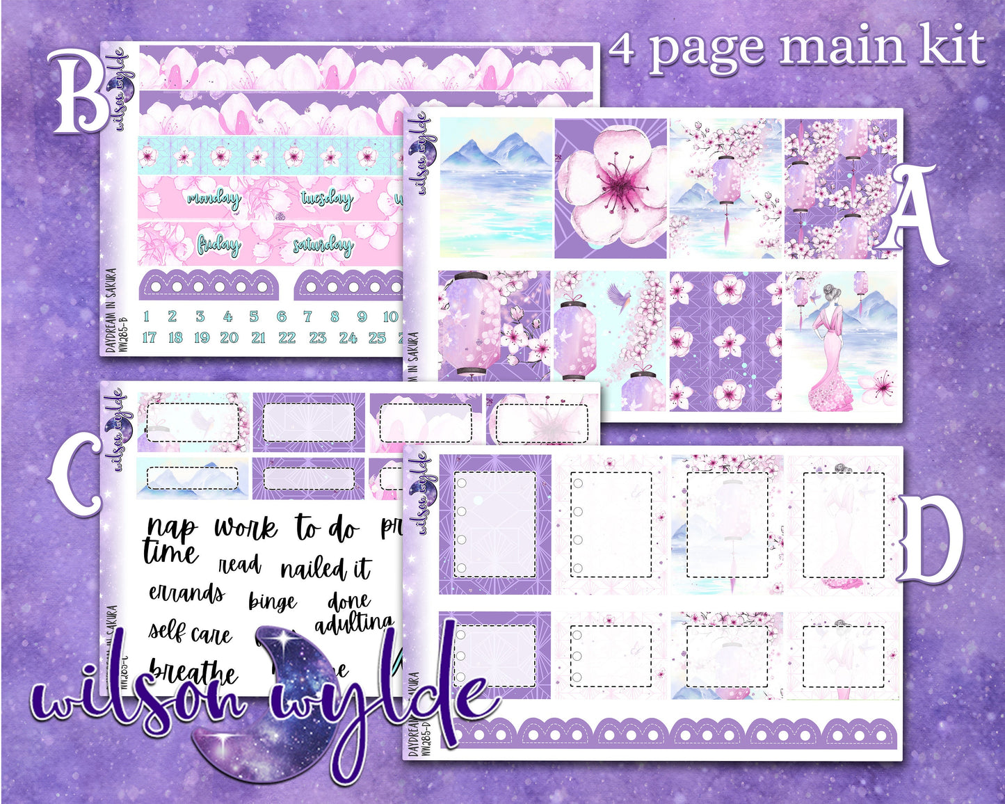 Daydream in Sakura full weekly sticker kit, STANDARD VERTICAL format, a la carte and bundle options. WW285