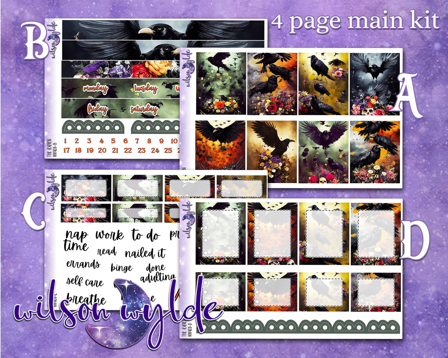 The Raven full weekly sticker kit, STANDARD VERTICAL format, a la carte and bundle options. WW401