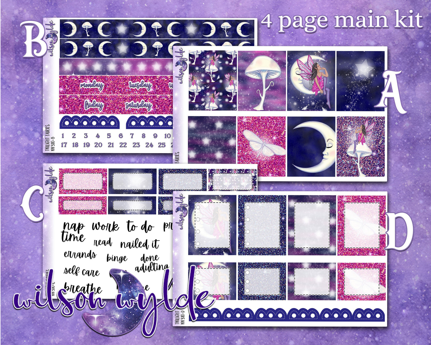 Twilight Fairies full weekly sticker kit, STANDARD VERTICAL format, a la carte and bundle options. WW310