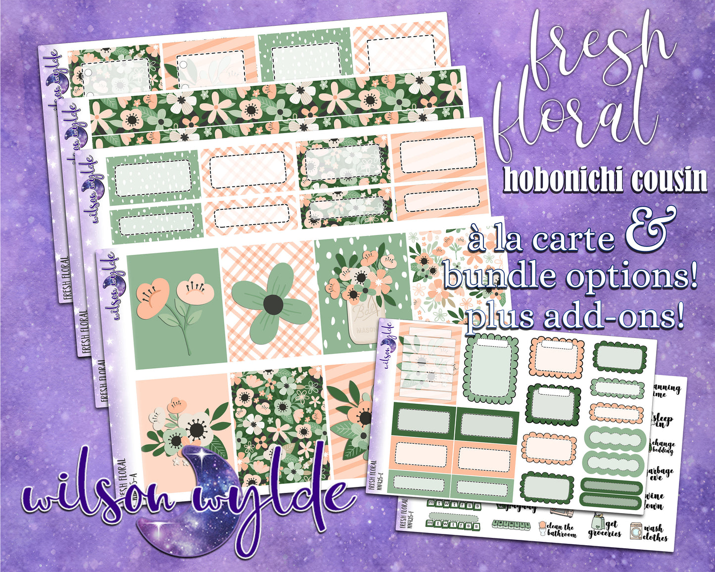 Fresh Floral full weekly sticker kit, hobonichi cousin format, a la carte and bundle options. WW425