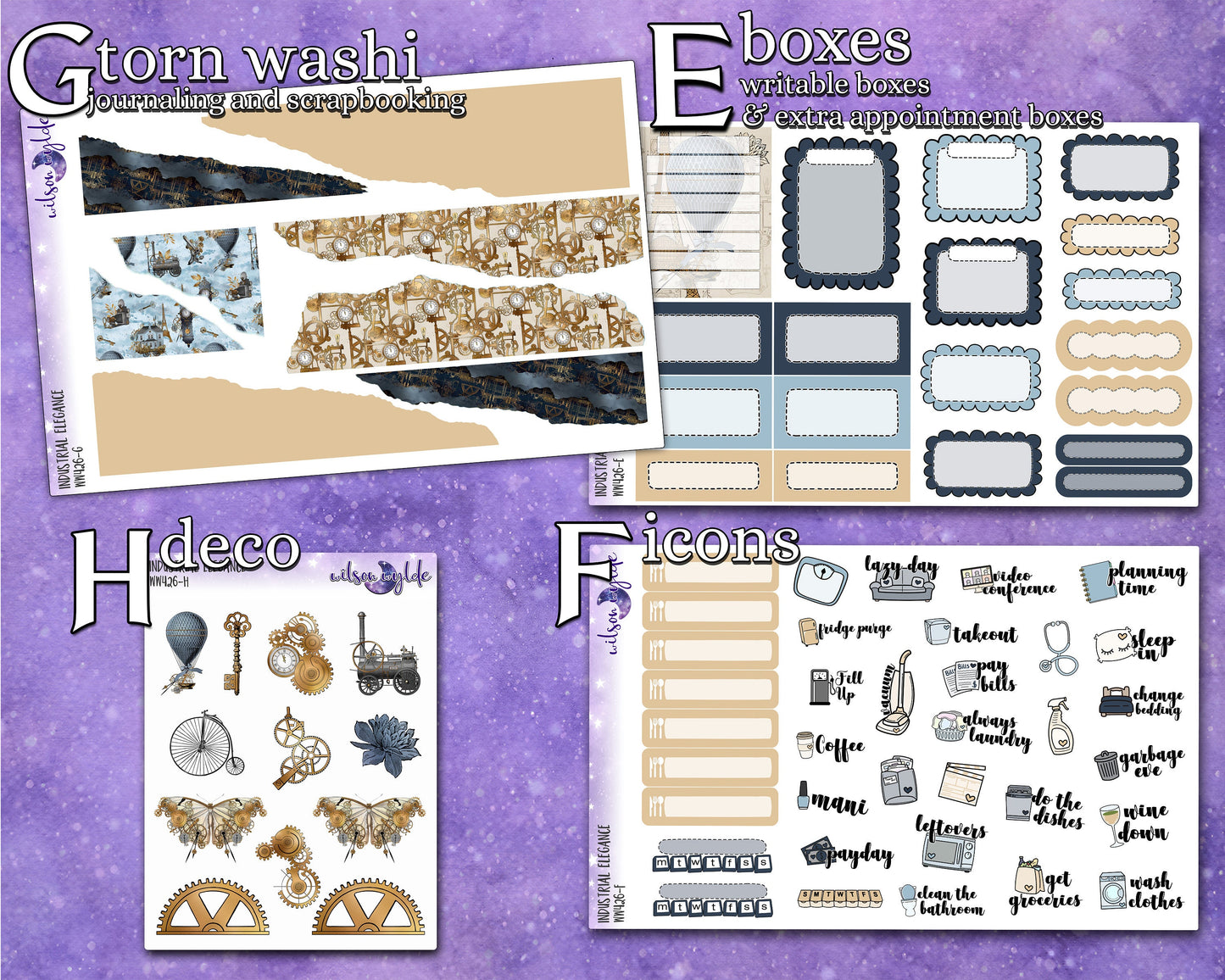 Industrial Elegance full weekly sticker kit, STANDARD VERTICAL format, a la carte and bundle options. WW426