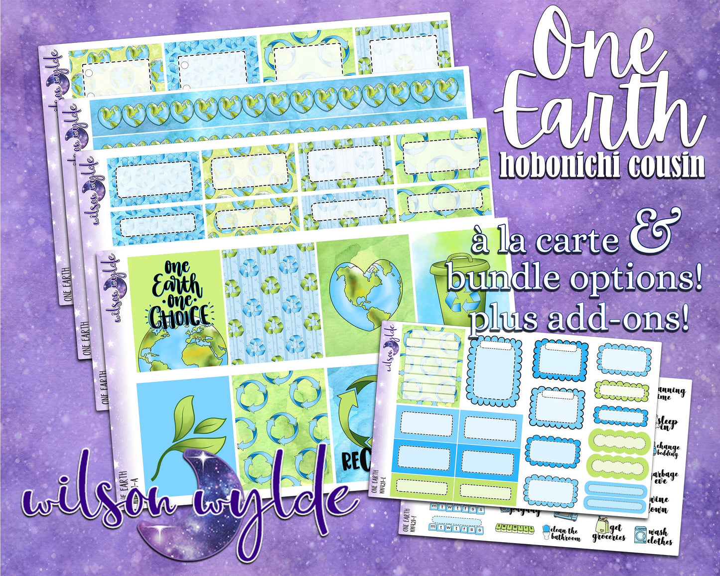 One Earth full weekly sticker kit, hobonichi cousin format, a la carte and bundle options. WW421