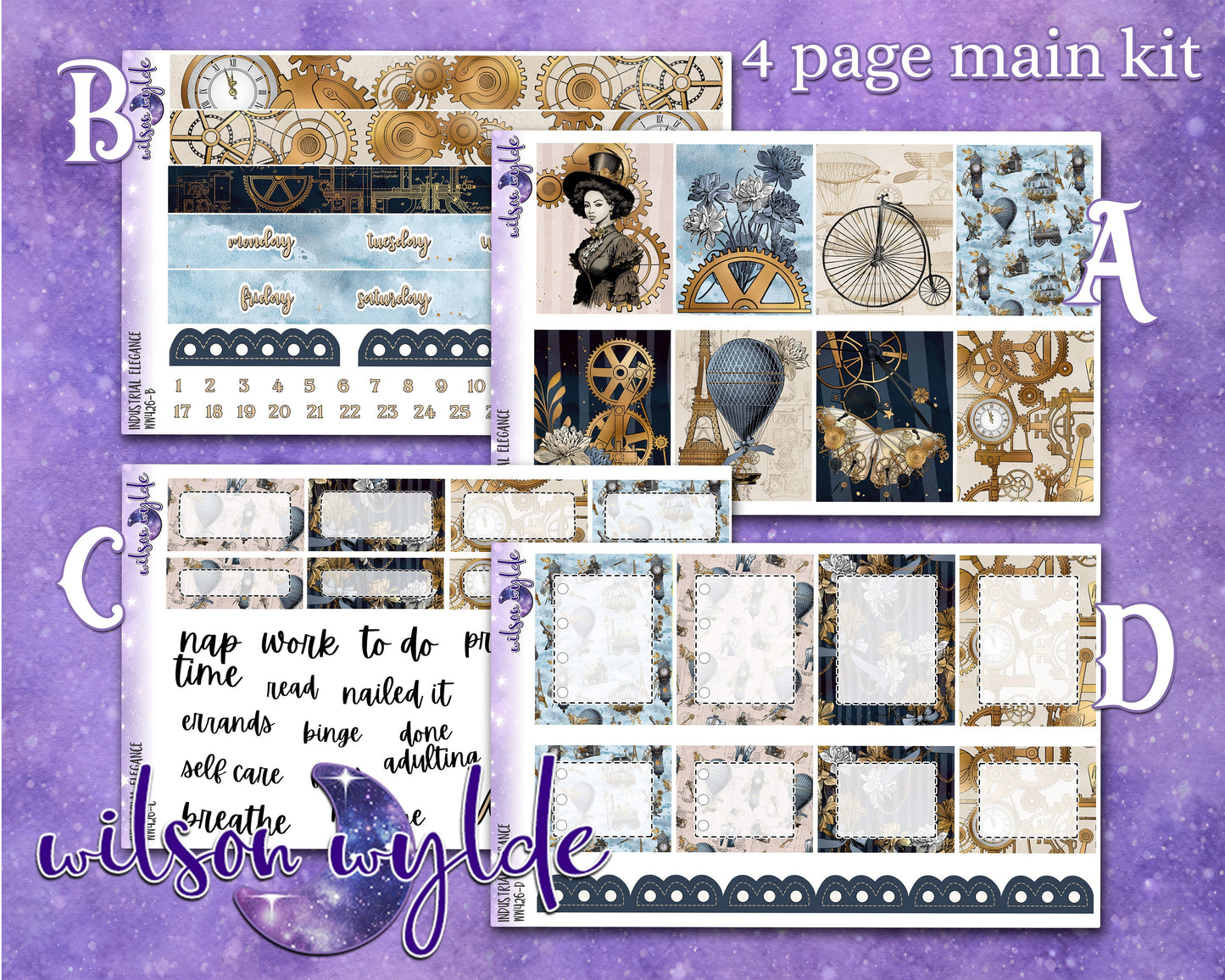 Industrial Elegance full weekly sticker kit, STANDARD VERTICAL format, a la carte and bundle options. WW426