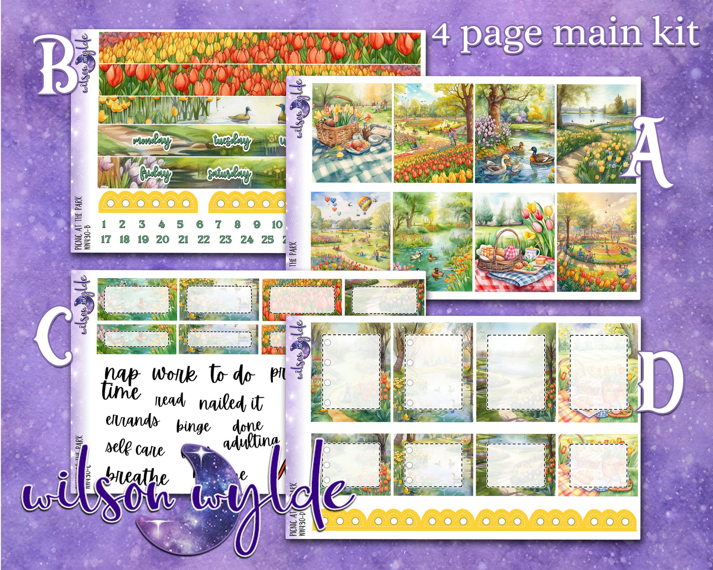 Picnic at the Park full weekly sticker kit, HOBONICHI COUSIN format, a la carte and bundle options. WW430