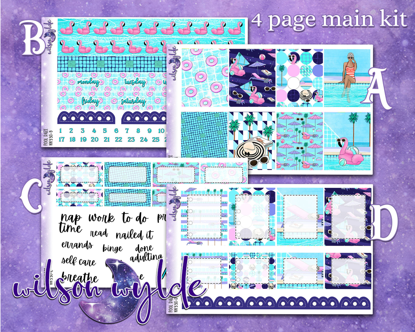 Pool Daze full weekly sticker kit, HOBONICHI COUSIN format, a la carte and bundle options. WW330