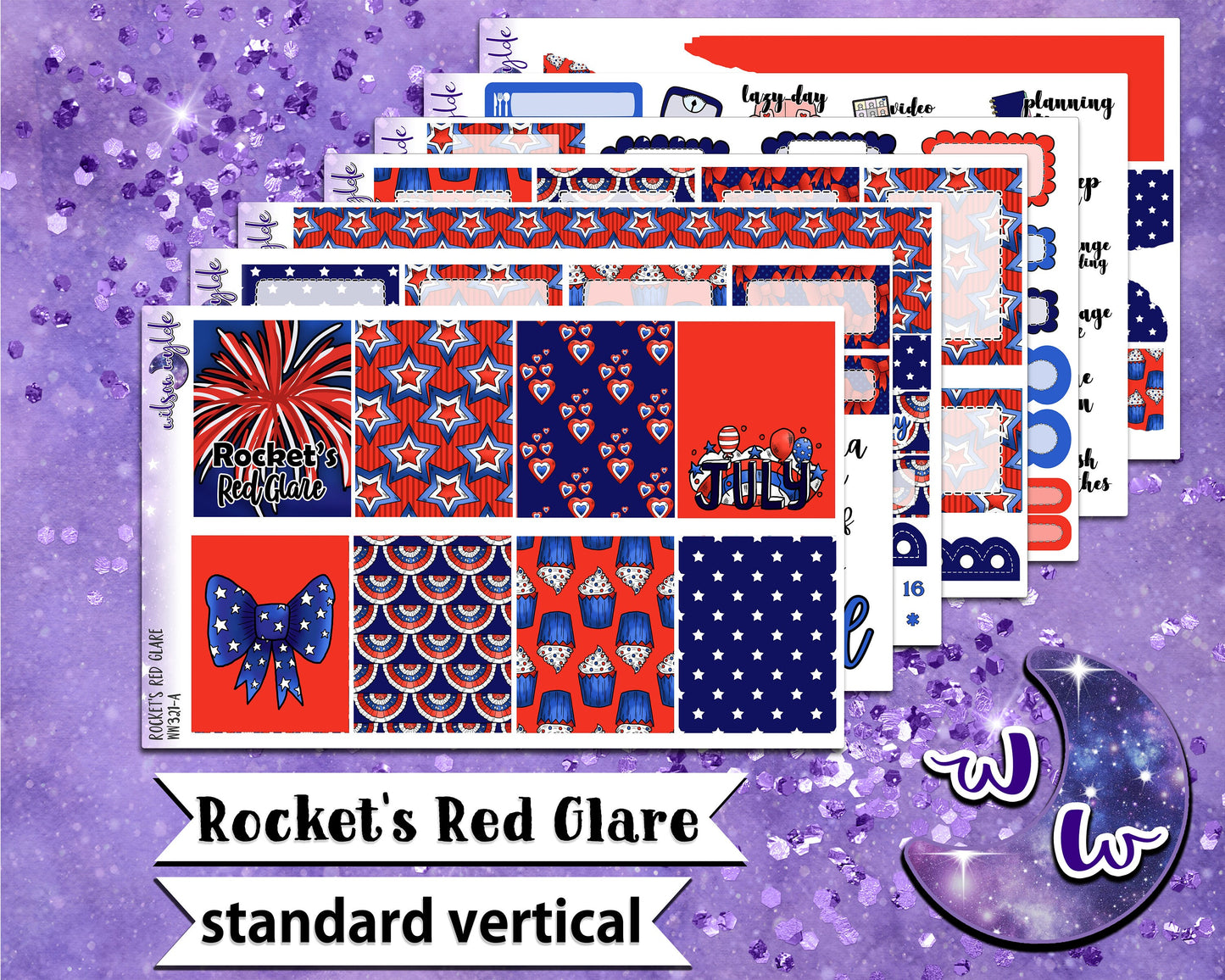 Rocket's Red Glare full weekly sticker kit, STANDARD VERTICAL format, a la carte and bundle options. WW321