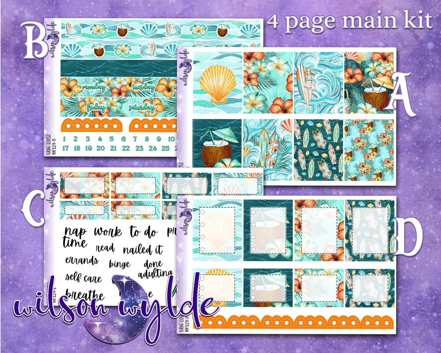 Hang Loose full weekly sticker kit, STANDARD VERTICAL format, a la carte and bundle options. WW329