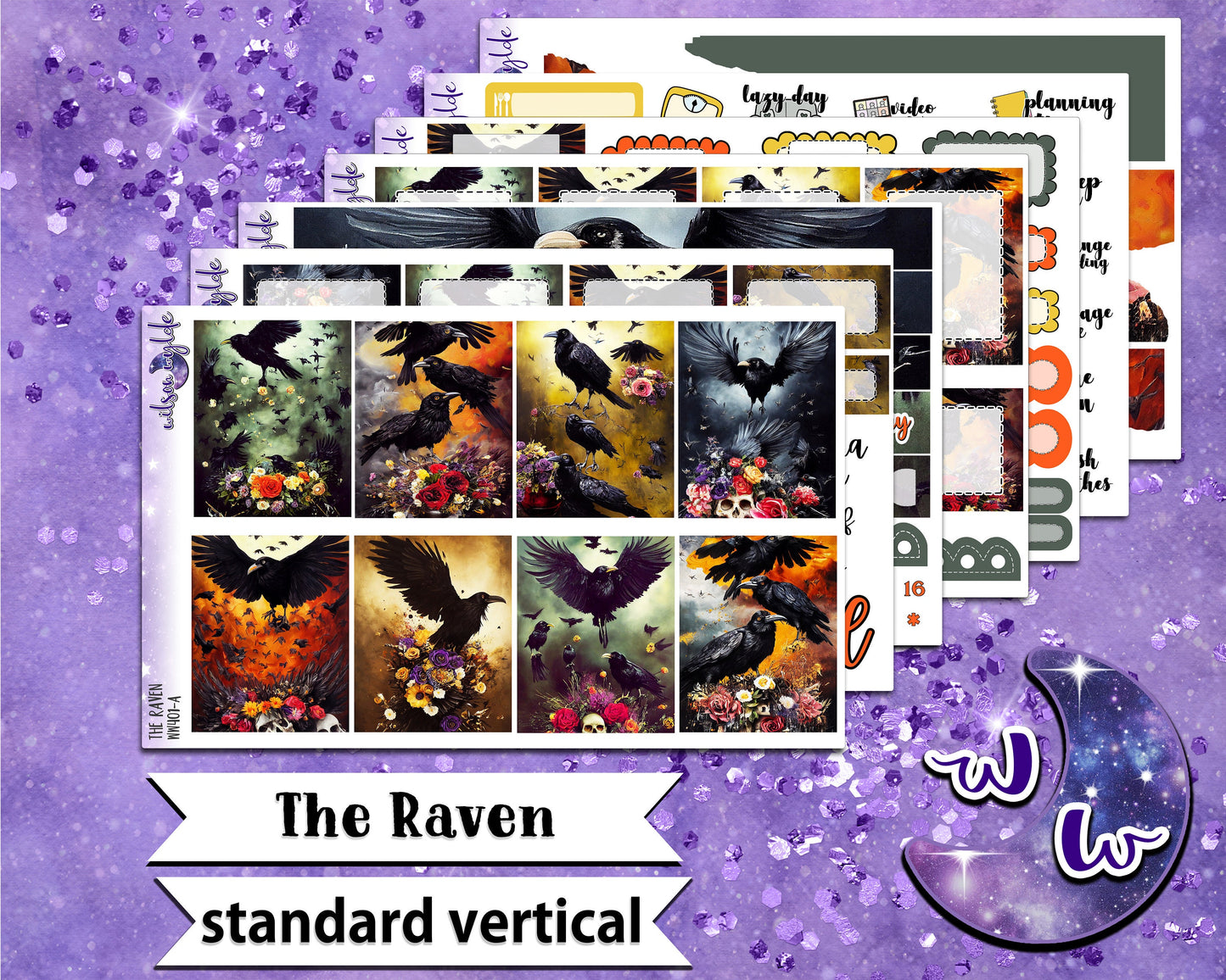 The Raven full weekly sticker kit, STANDARD VERTICAL format, a la carte and bundle options. WW401
