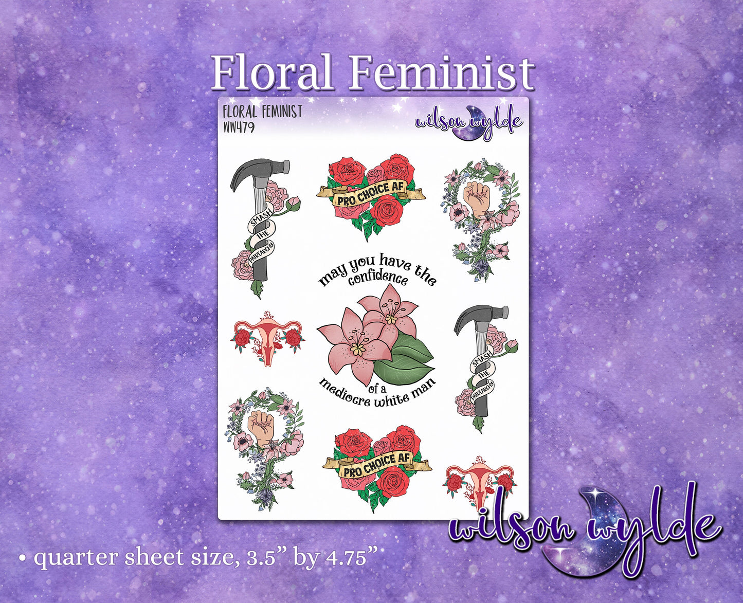 Floral Feminist planner stickers, WW479