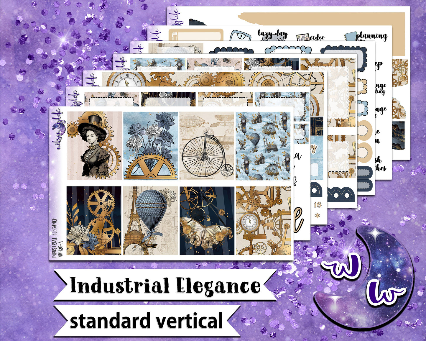Industrial Elegance full weekly sticker kit, STANDARD VERTICAL format, a la carte and bundle options. WW426