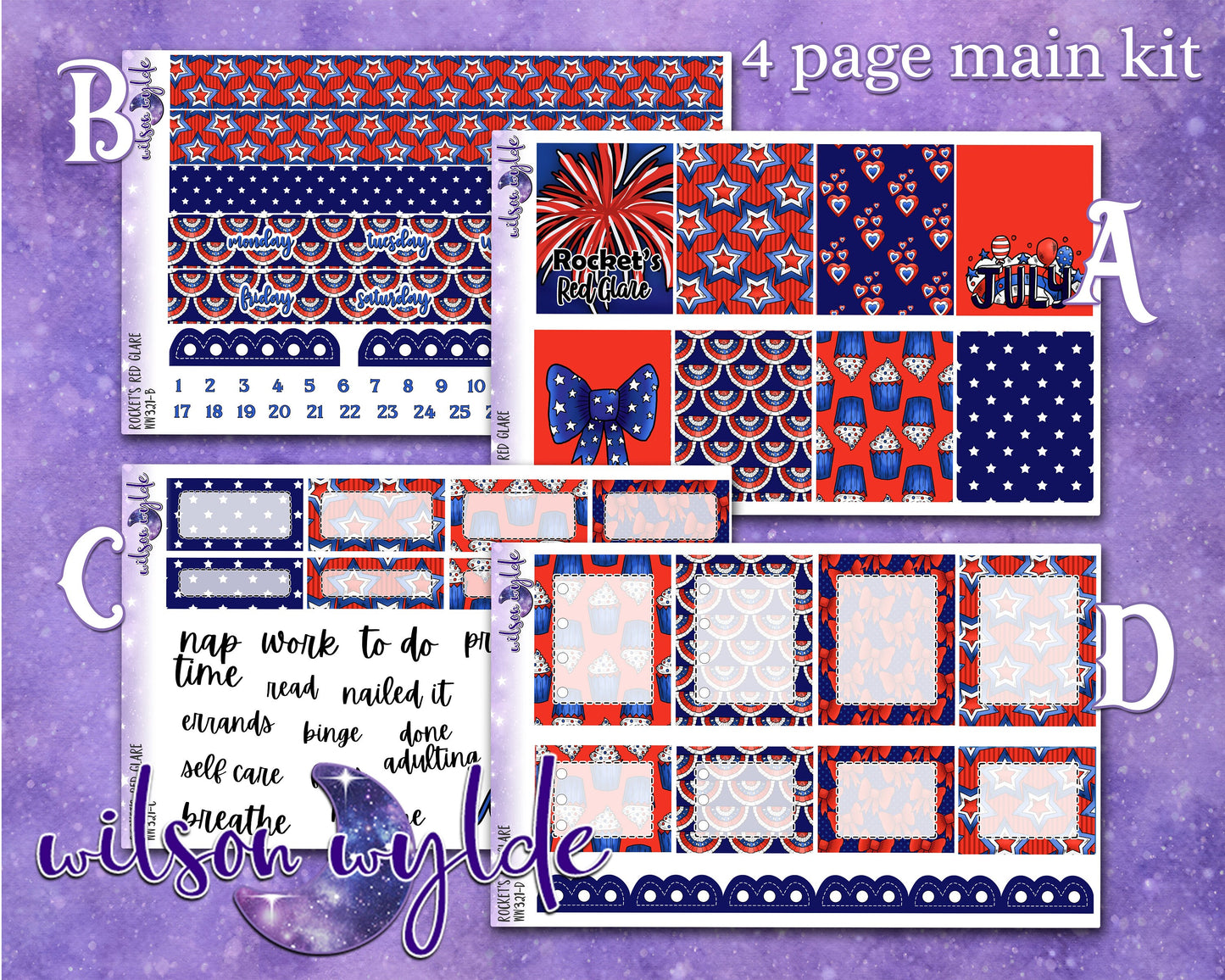 Rocket's Red Glare full weekly sticker kit, STANDARD VERTICAL format, a la carte and bundle options. WW321