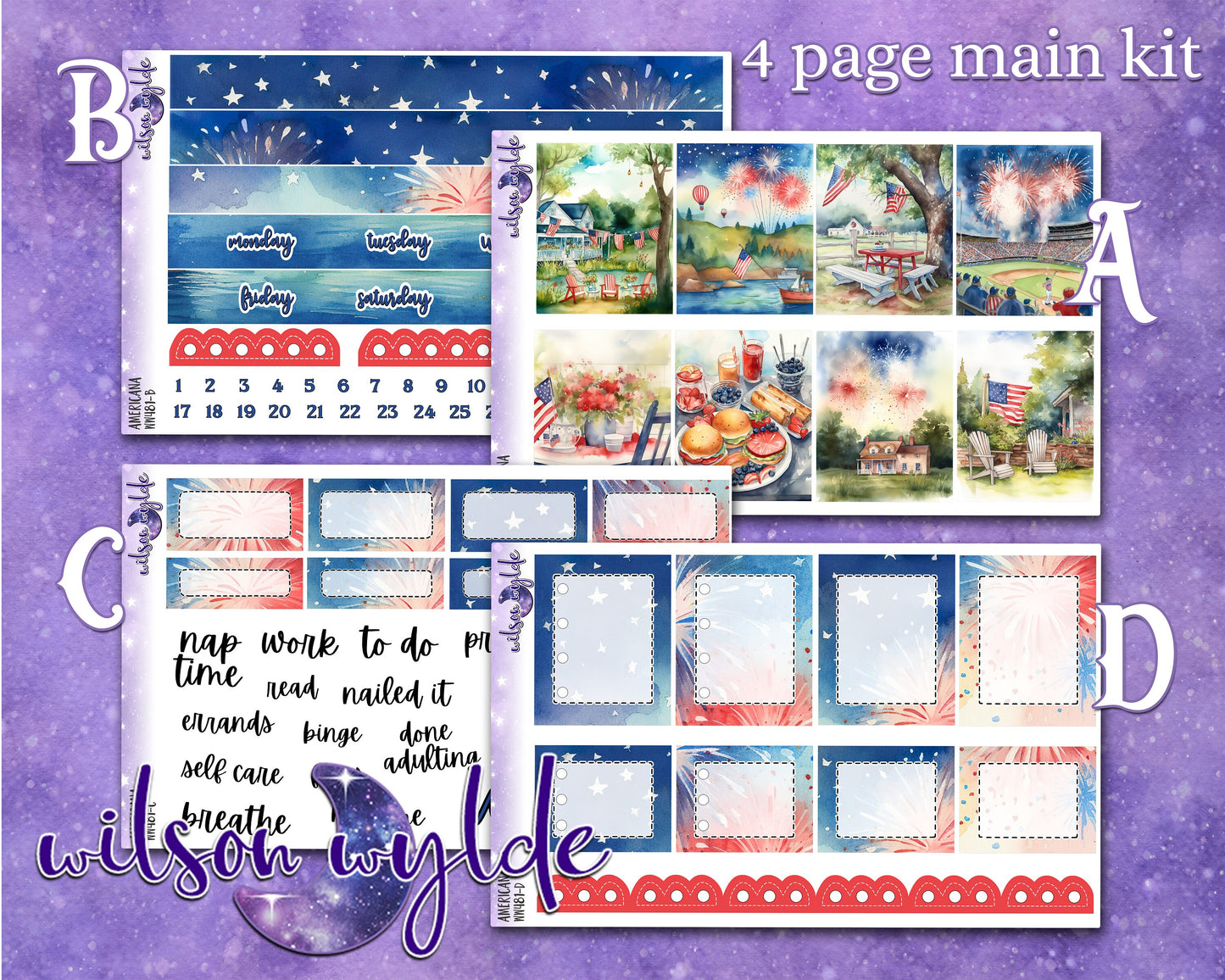Americana full weekly sticker kit, STANDARD VERTICAL format, a la carte and bundle options. WW481