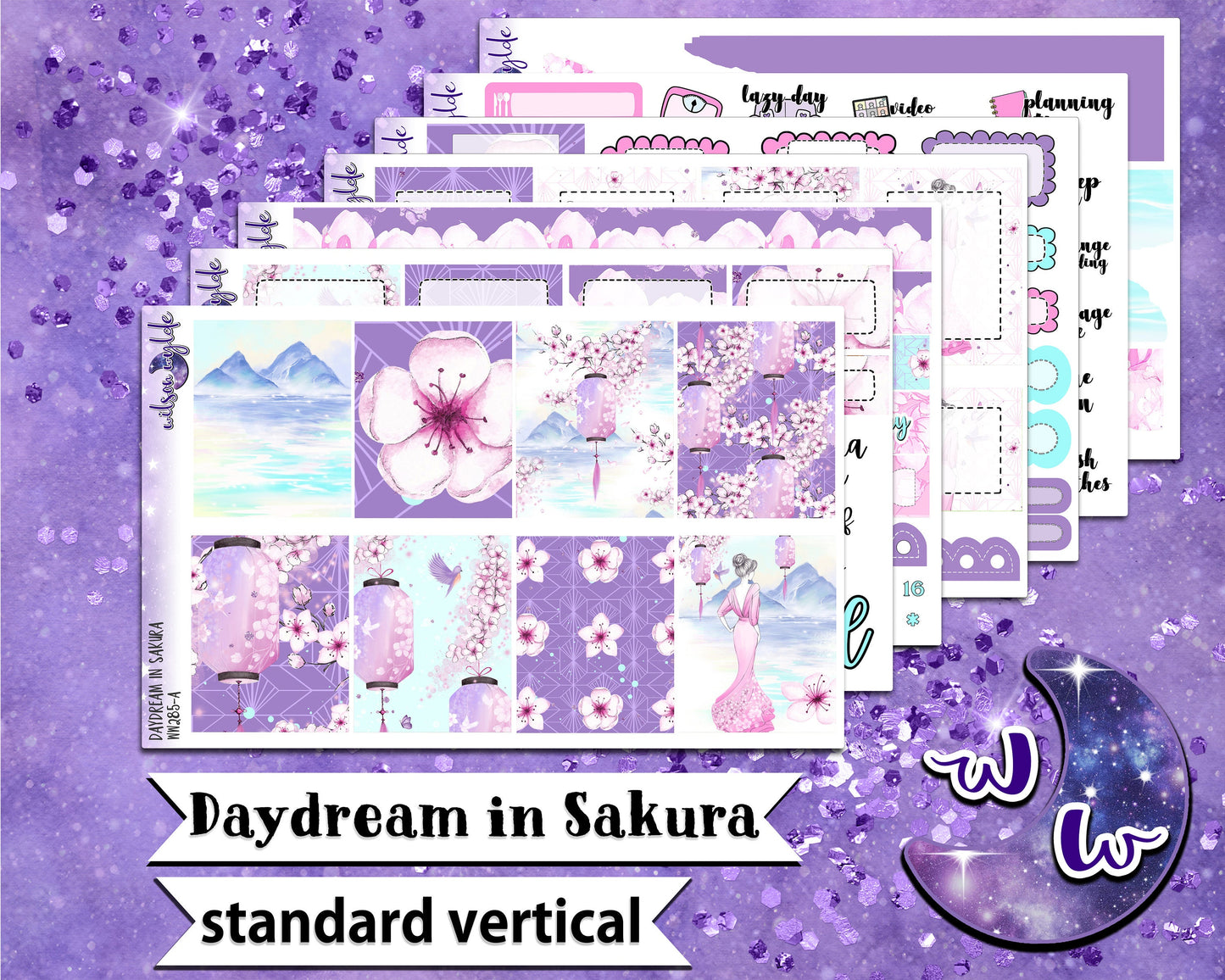 Daydream in Sakura full weekly sticker kit, STANDARD VERTICAL format, a la carte and bundle options. WW285