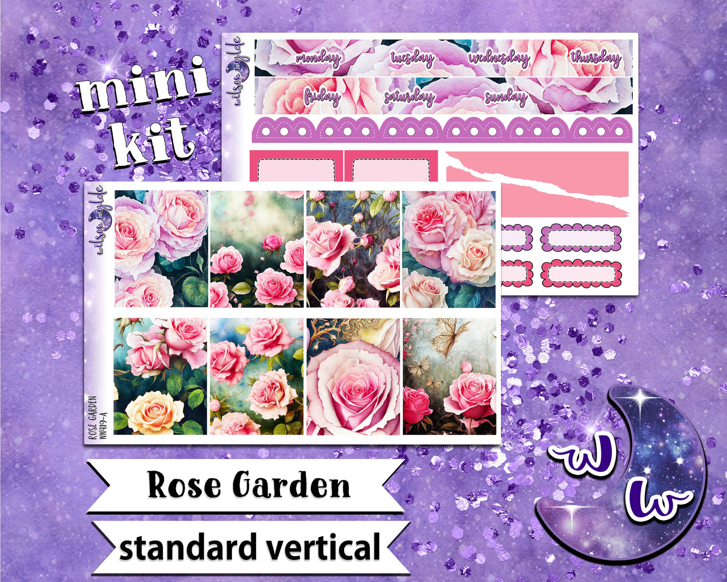 Rose Garden mini weekly sticker kit, STANDARD VERTICAL format, a la carte and bundle options. WW419