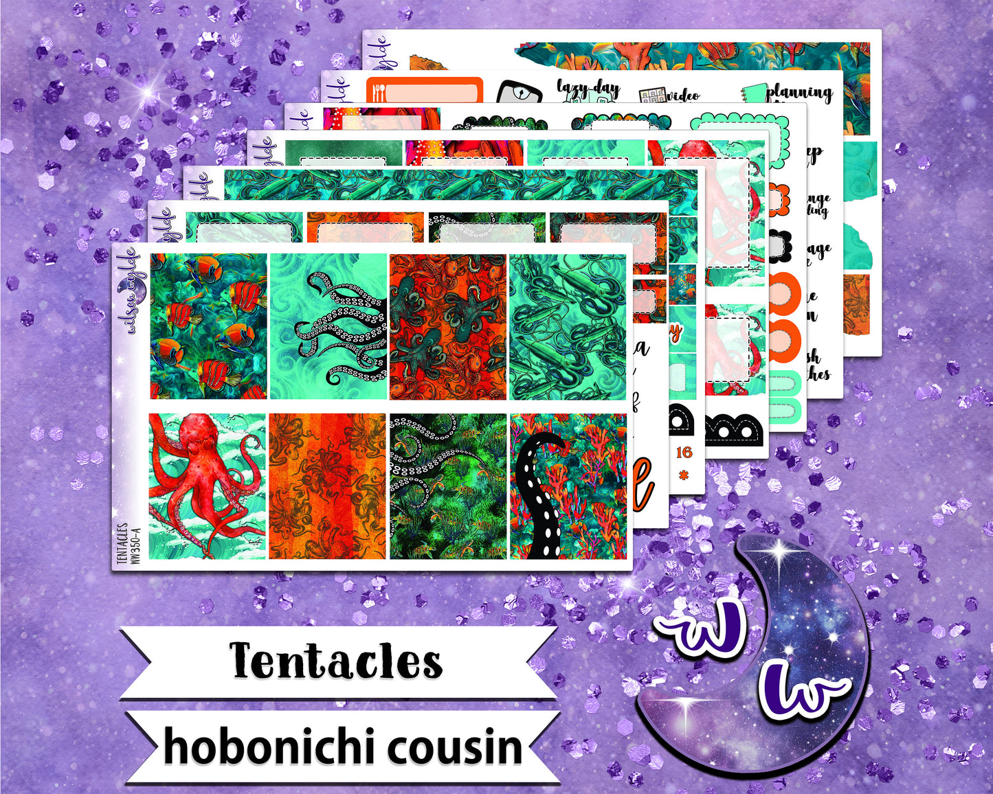 Tentacles full weekly sticker kit, HOBONICHI COUSIN format, a la carte and bundle options. WW350