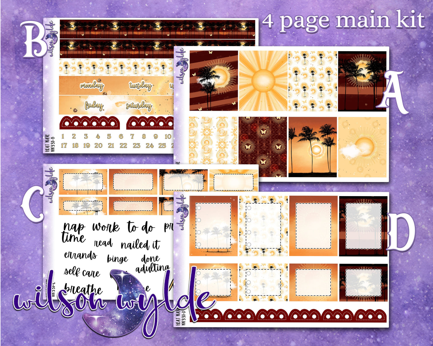 Heat Wave full weekly sticker kit, STANDARD VERTICAL format, a la carte and bundle options. WW331