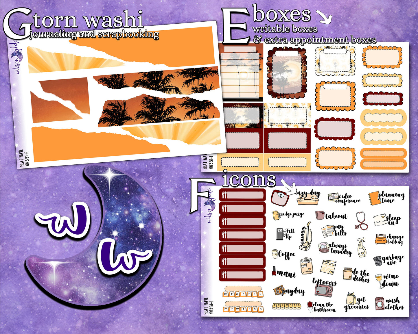 Heat Wave full weekly sticker kit, STANDARD VERTICAL format, a la carte and bundle options. WW331