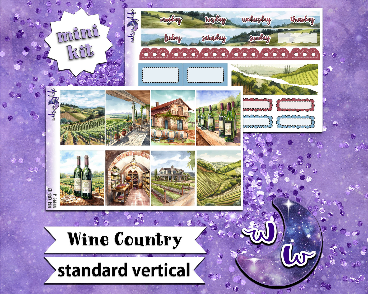 Wine Country mini weekly sticker kit, STANDARD VERTICAL format, a la carte and bundle options. WW499
