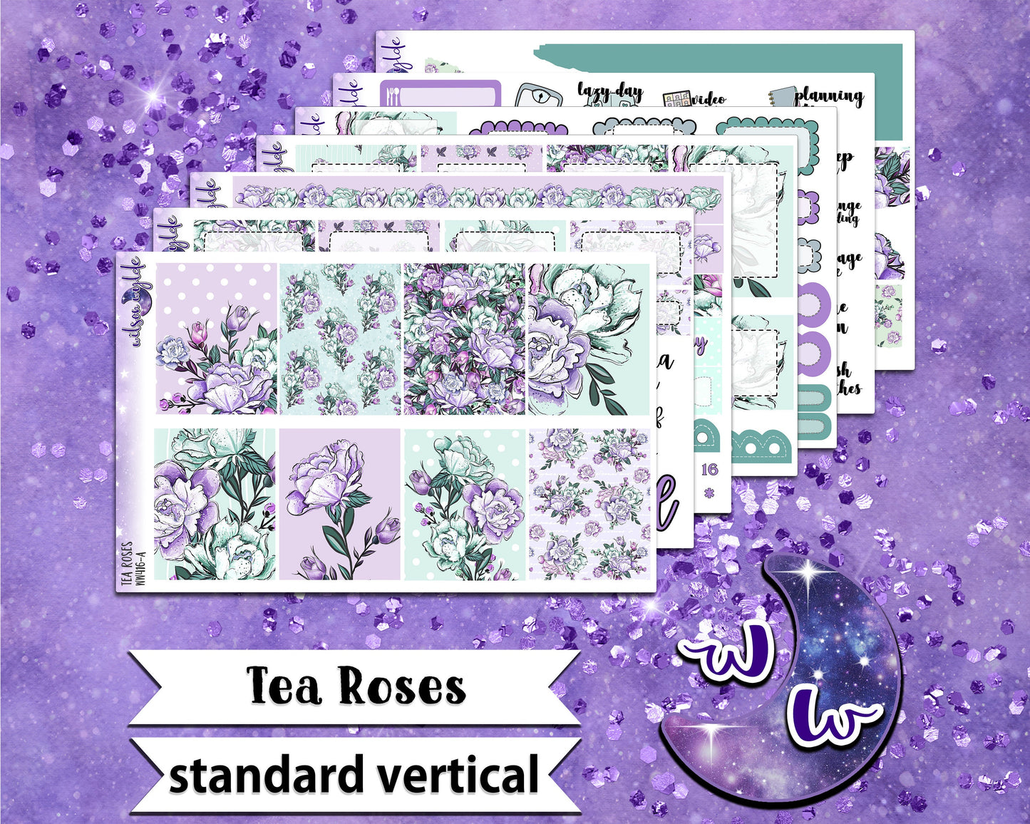 Tea Roses full weekly sticker kit, STANDARD VERTICAL format, a la carte and bundle options. WW416