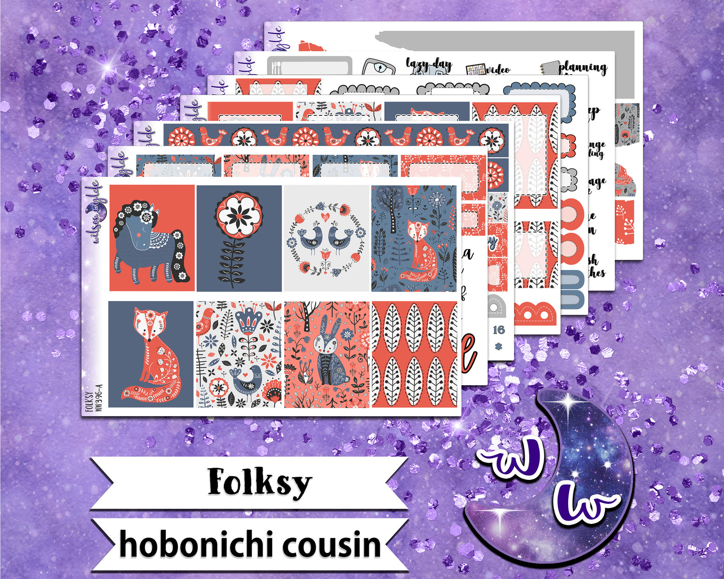 Folksy full weekly sticker kit, HOBONICHI COUSIN format, a la carte and bundle options. WW396