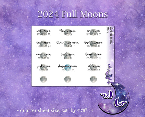 2024 Full Moon names planner stickers, WW513
