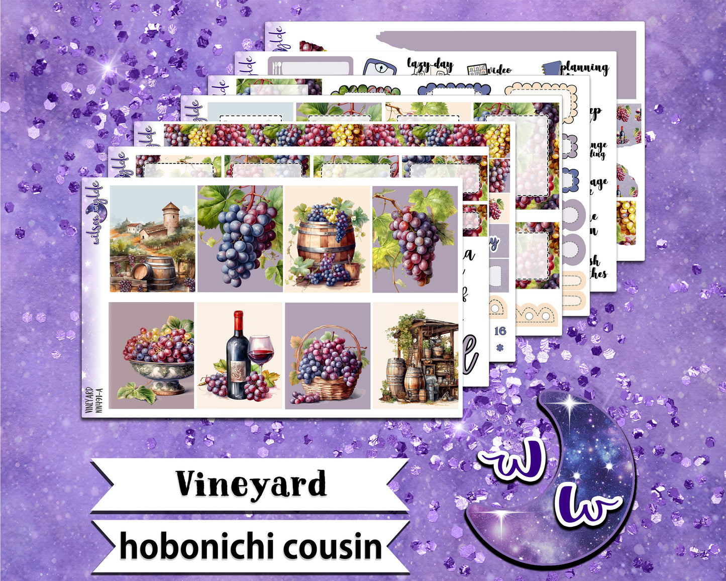 Vineyard full weekly sticker kit, HOBONICHI COUSIN format, a la carte and bundle options. WW491